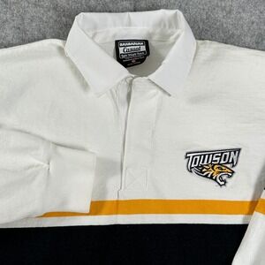 Barbarian Casual Towson Tigers Rugby Shirt Long Sleeve White Yellow Black Mens L
